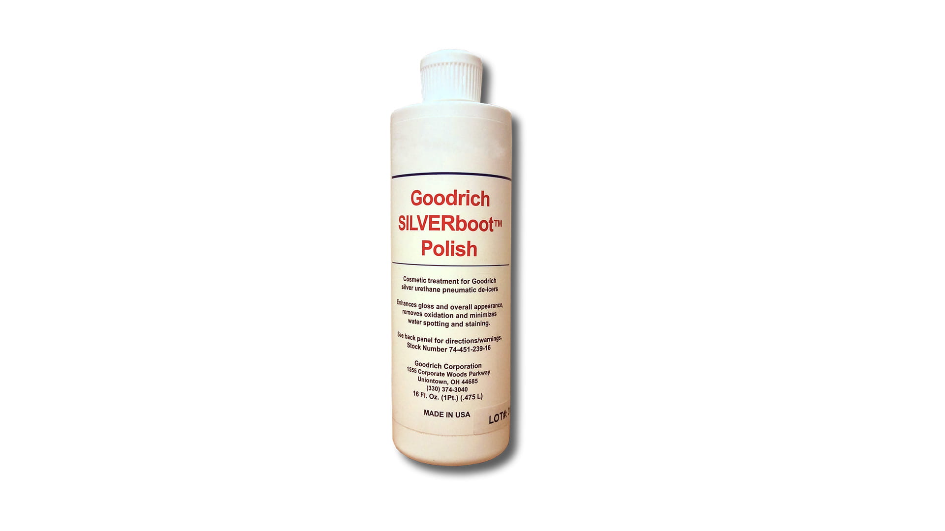 A bottle of Goodrich Silver De-icer polisher