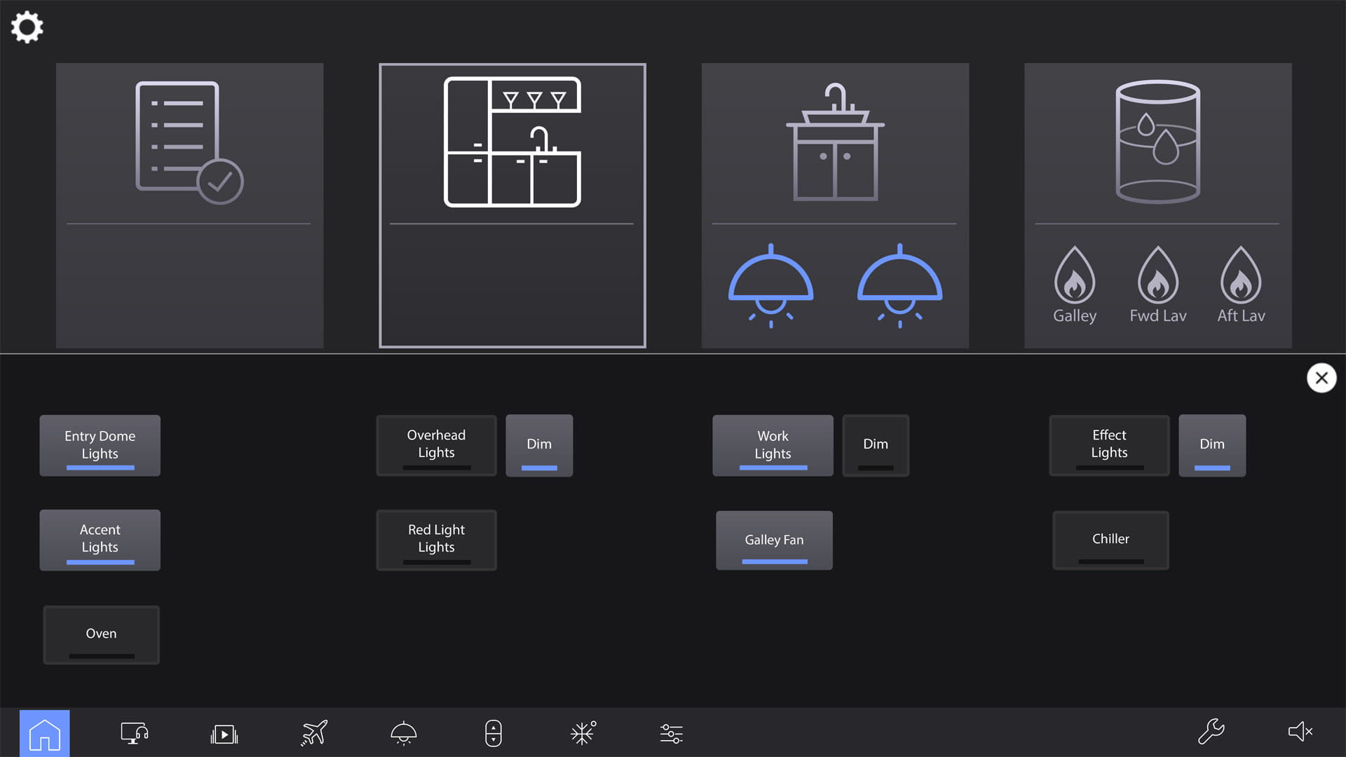 Venue GUI - Crew master galley appliance controls