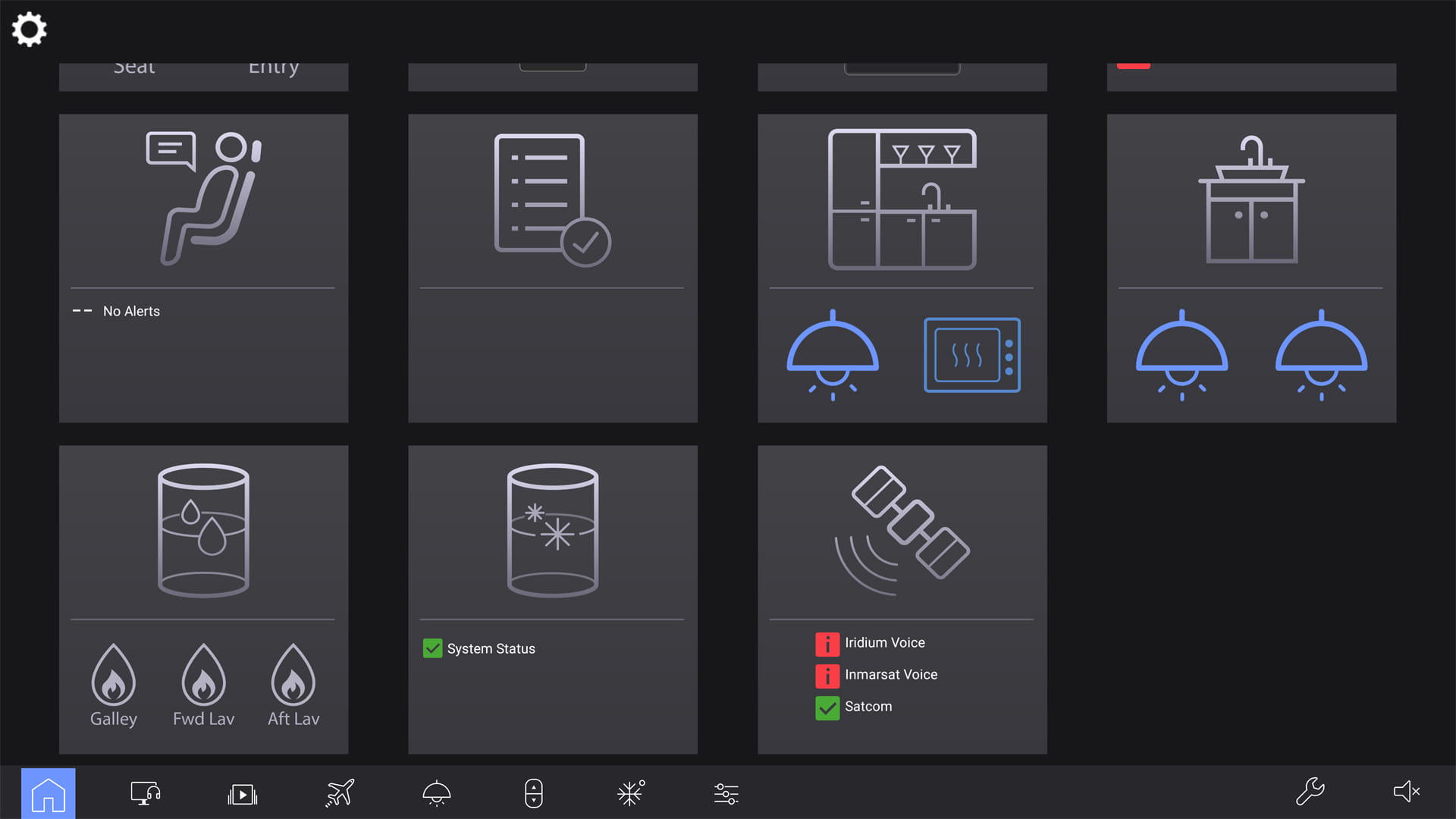 Venue homepage showing crew control selection for all cabin systems