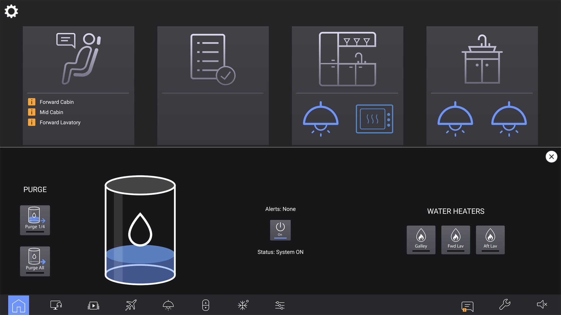 Venue GUI - Crew water level status indication and controls