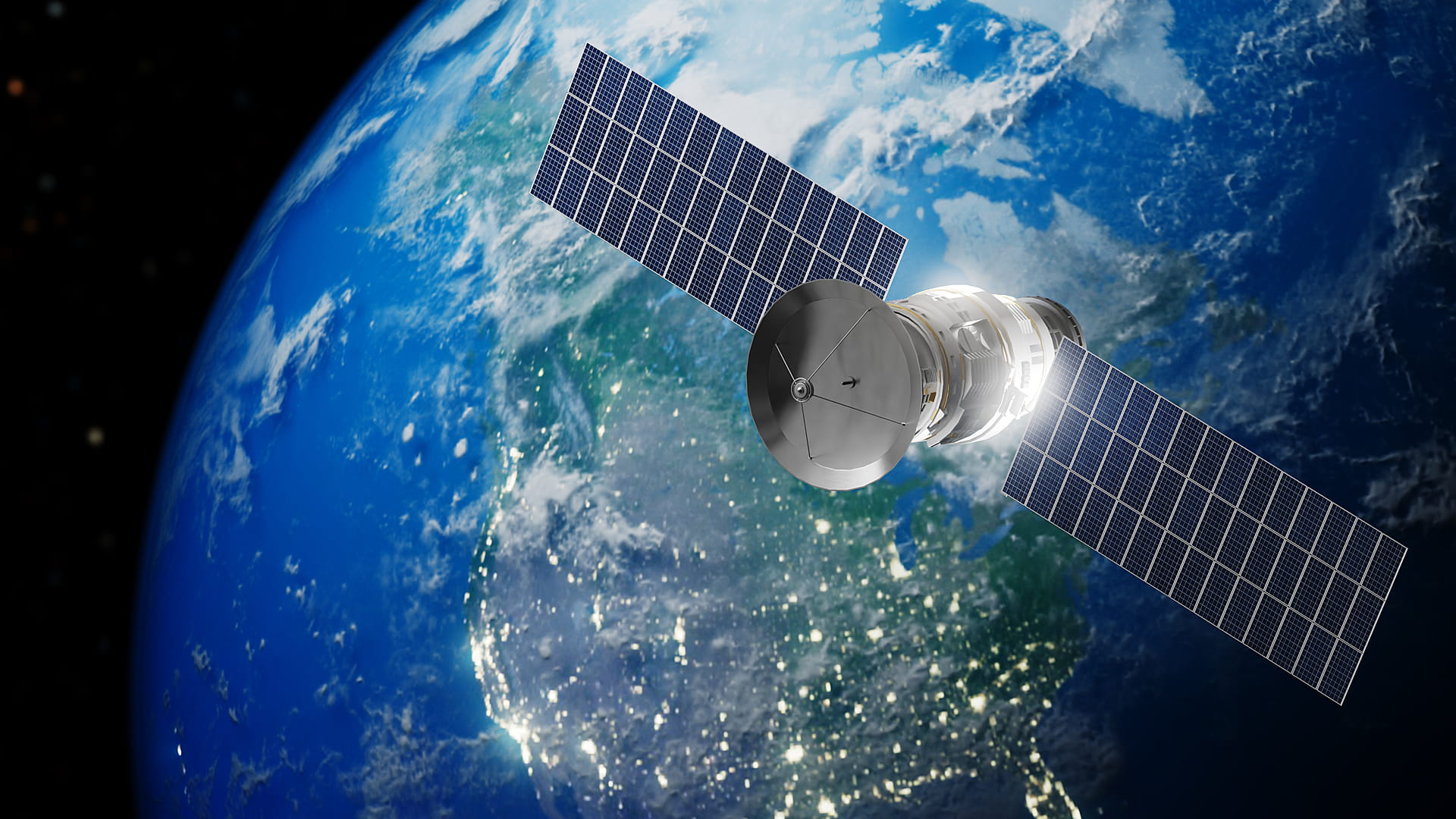 A rendering of a satellite in orbit around Earth