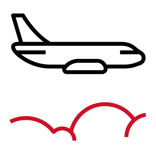 An icon of a plane flying over clouds