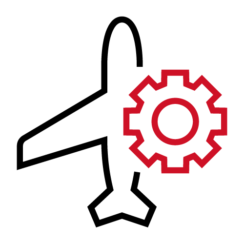 An icon of a gear on top of an airplane