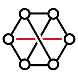 An icon of a hexagon with circles at each of the corners, connected by lines