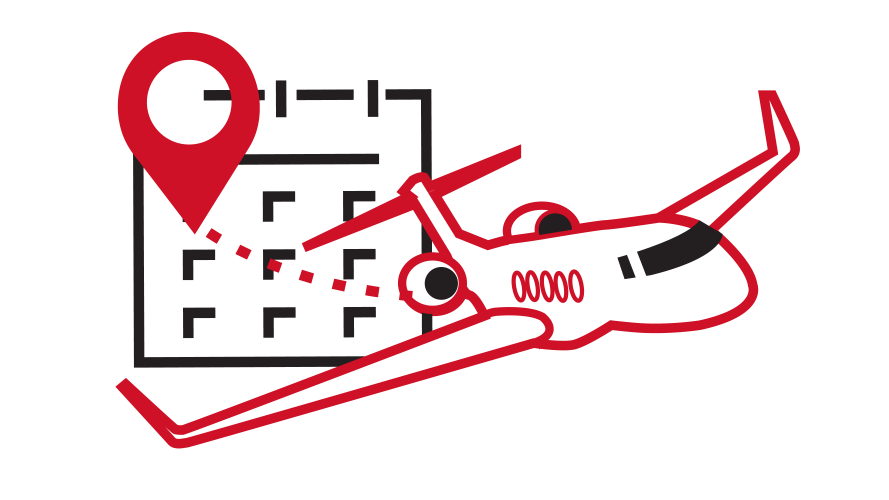 Iconic representation of an airplane in front of a calendar