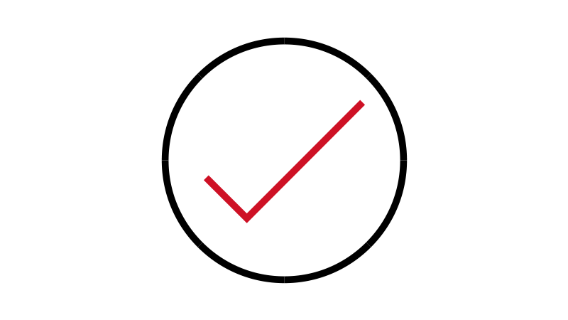 Red checkmark in a black circle