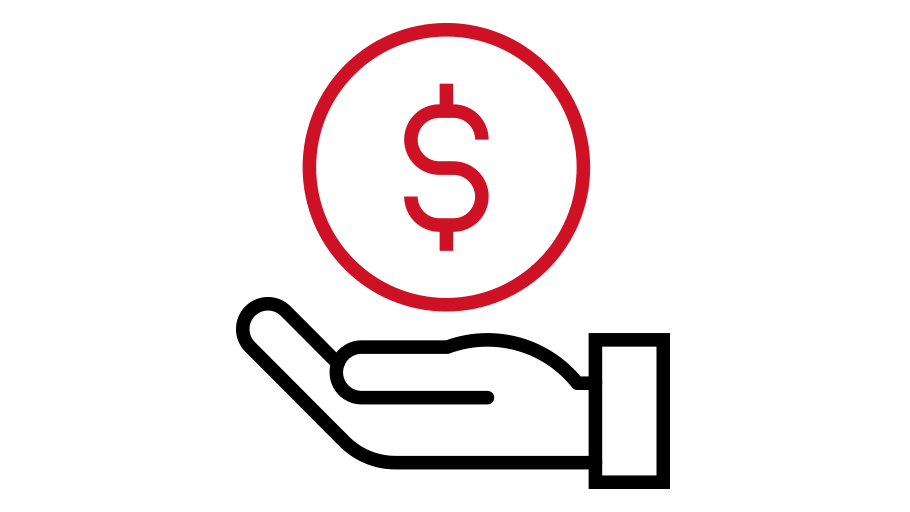 An icon of a palm under a U.S. dollar sign inside a circle. The icon represents cost savings.
