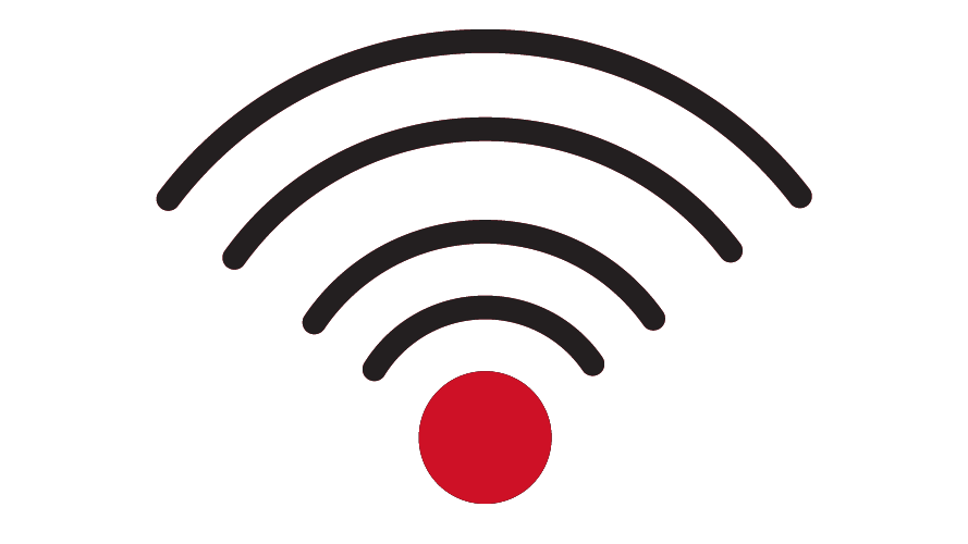 A circle with four arcs emanating from it, suggesting wi-fi connectivity