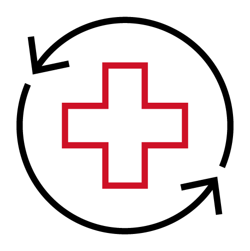 circular arrow with medical cross in center graphic icon