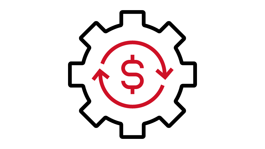 dollar sign in a gear graphic icon