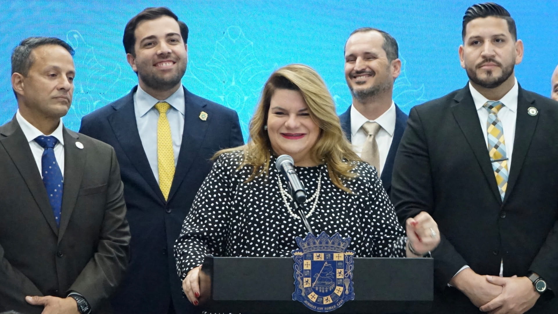 (L to R): Hon. Julio Roldan, Aguadilla Mayor;  Hon. Sebastian Negron Reichard, Secretary of the Department of Economic Development and Commerce: Hon. Jenniffer Gonzalez Colon, Governor of Puerto Rico; Javier Ramis, VP of Collins Aerospace Global Operations; and Hon. Melvin Rivera, Santa Isabel Mayor