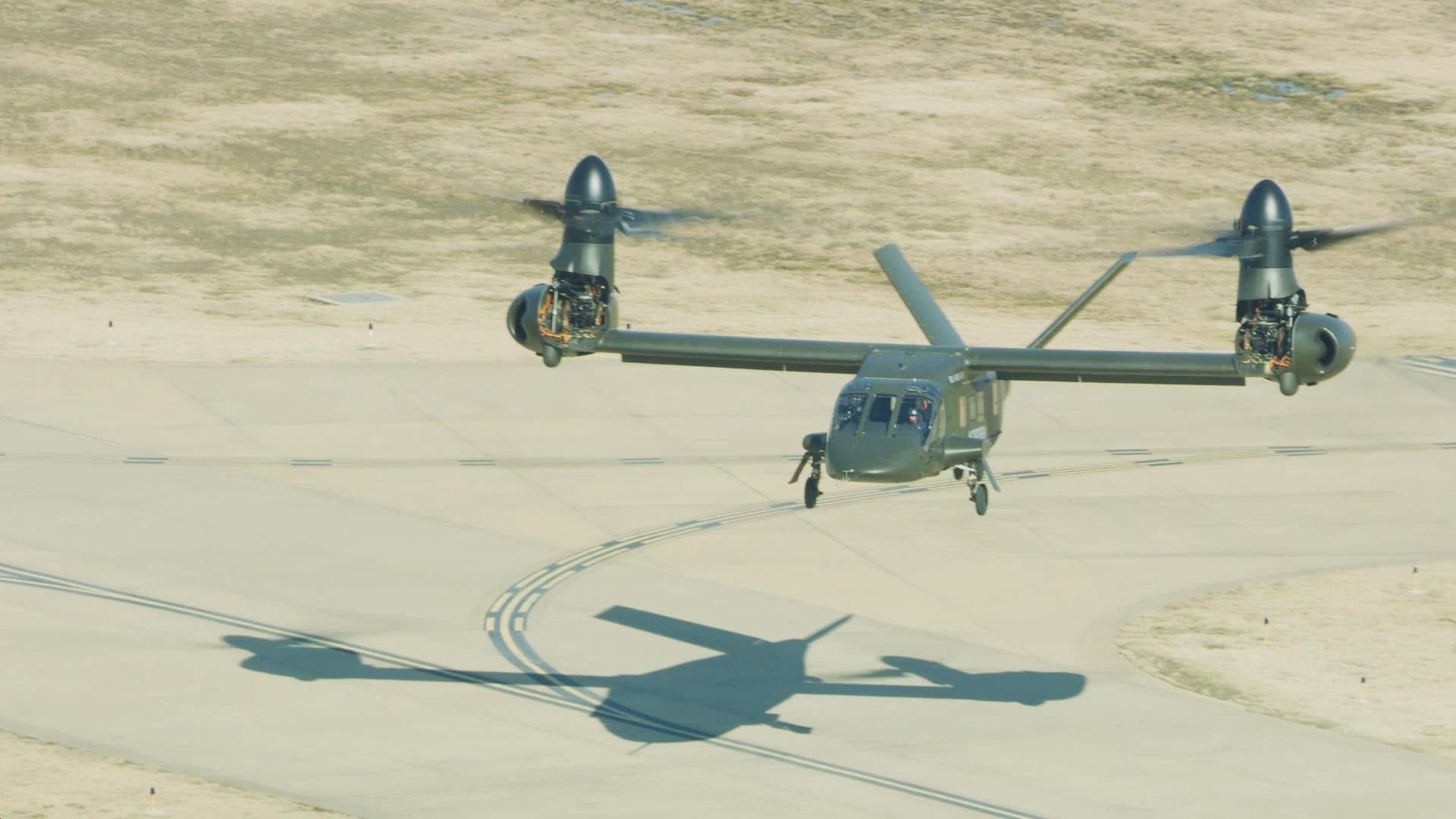 A V-280 hovering over an airfield