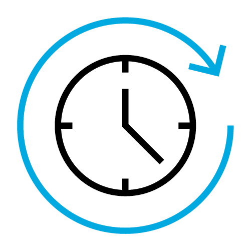 arrow circling around a clock graphic icon