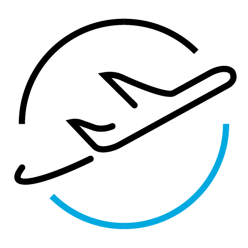 plane circling the globe graphic icon