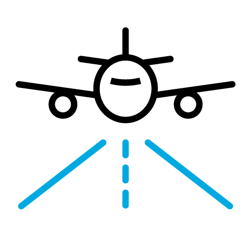 plane taking off from runway  graphic icon