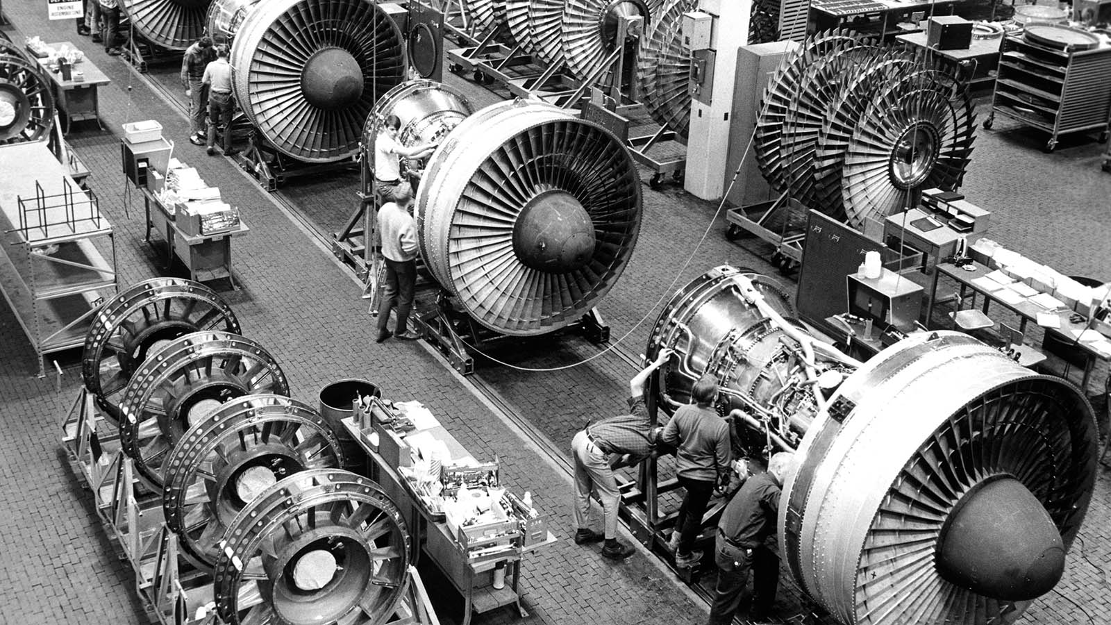 Assembly line of high bypass turbofan engines