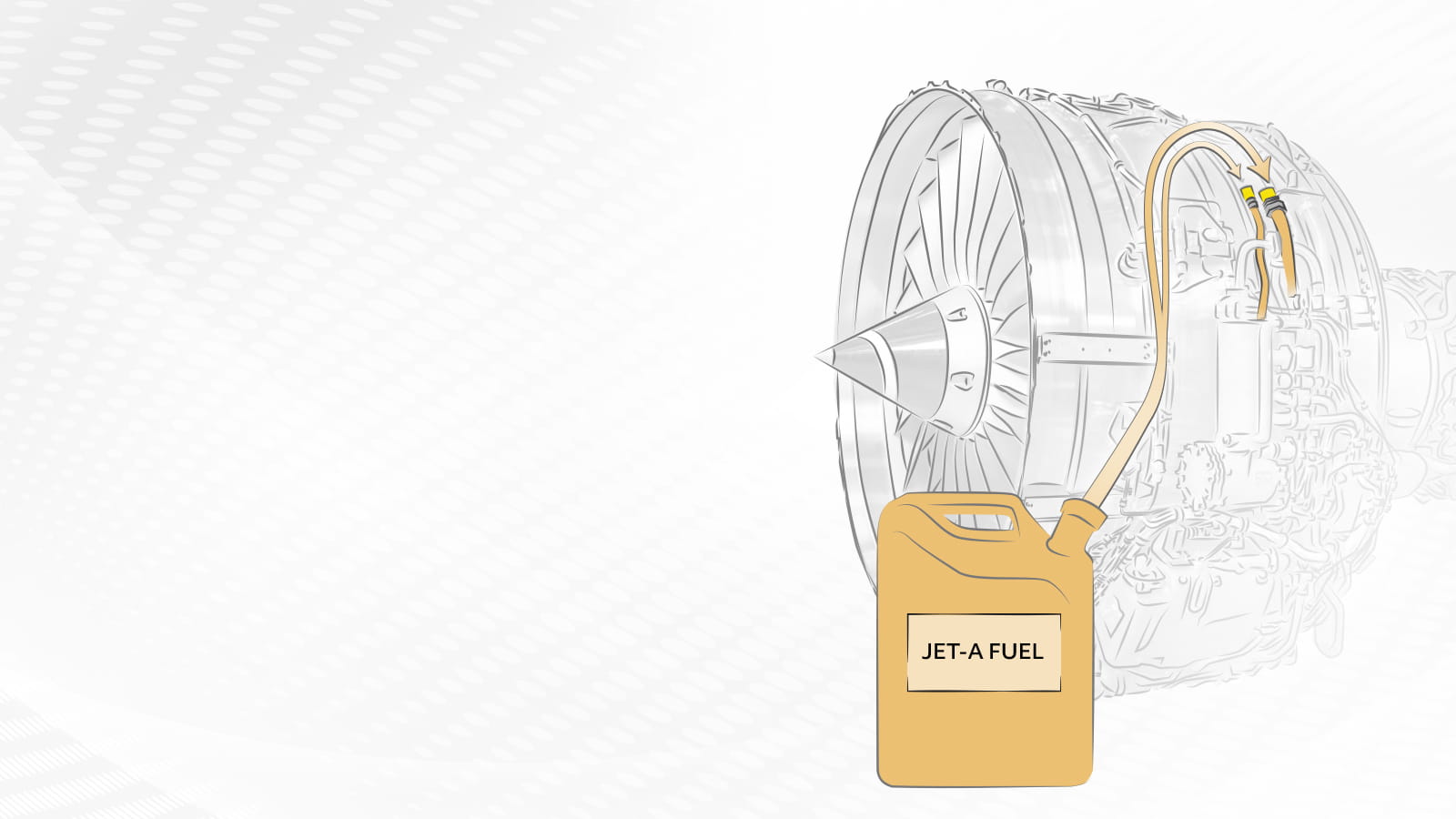 Illustration of an aircraft engine running on conventional jet fuel