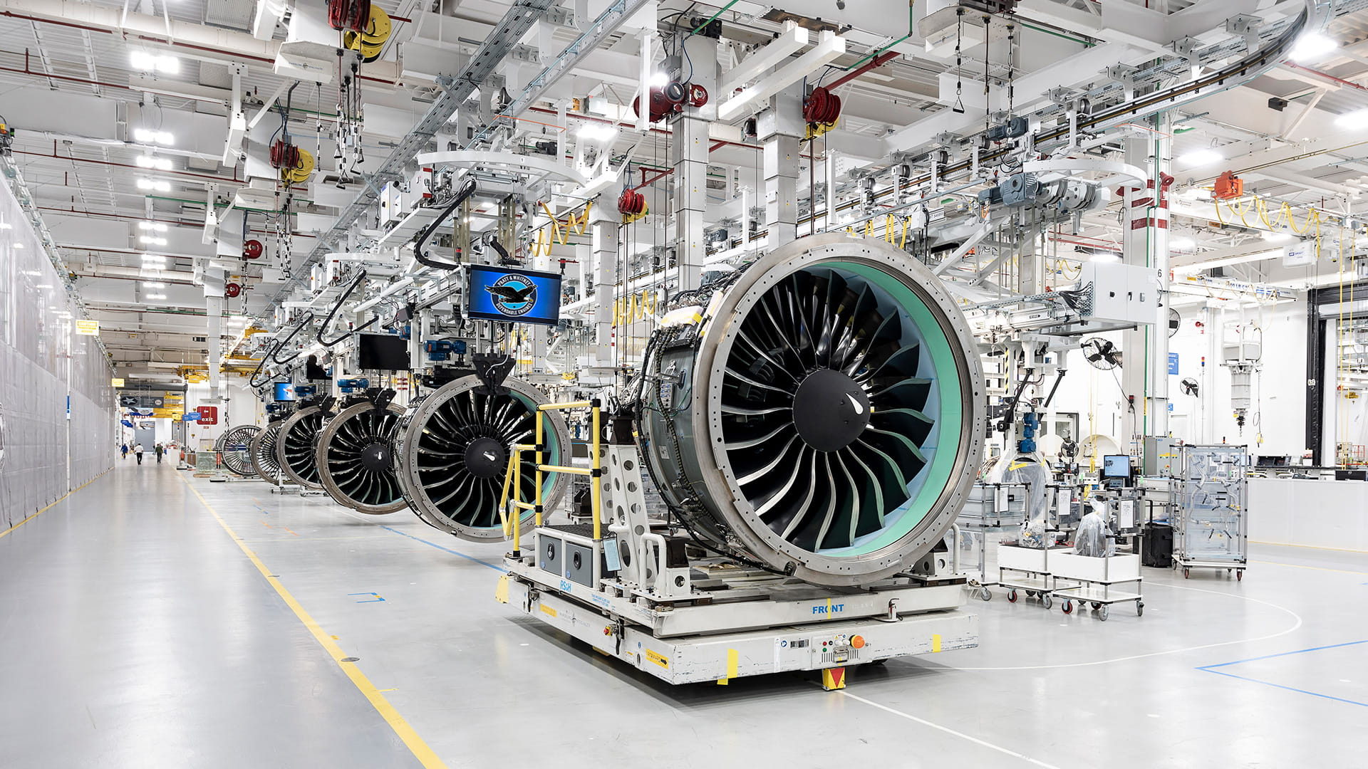 GTF engines on an assembly line