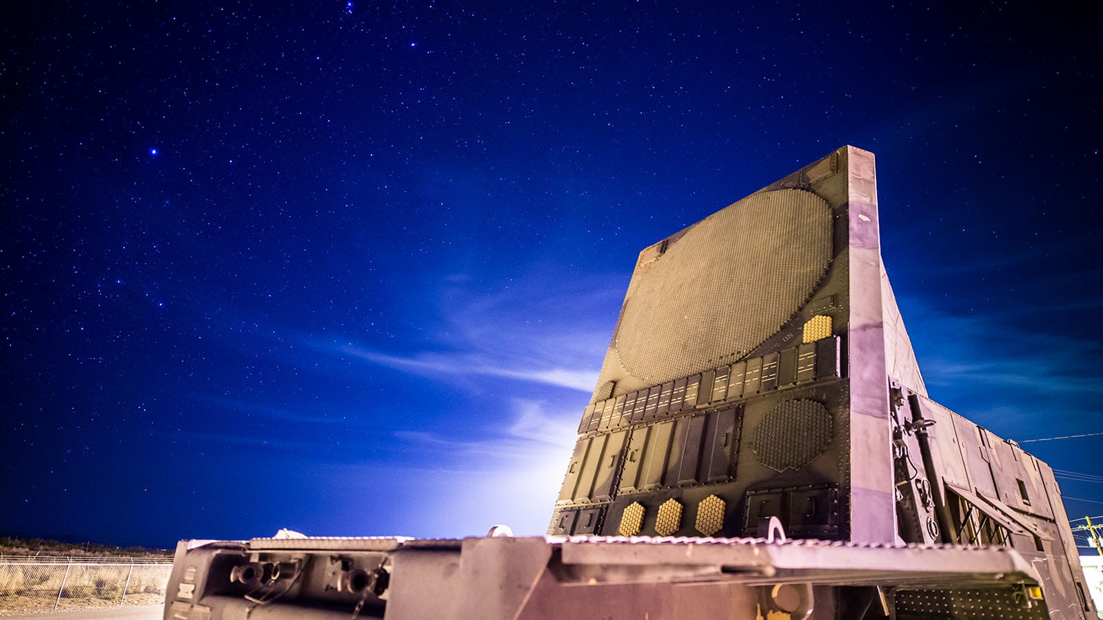 Patriot system under a clear starry night sky