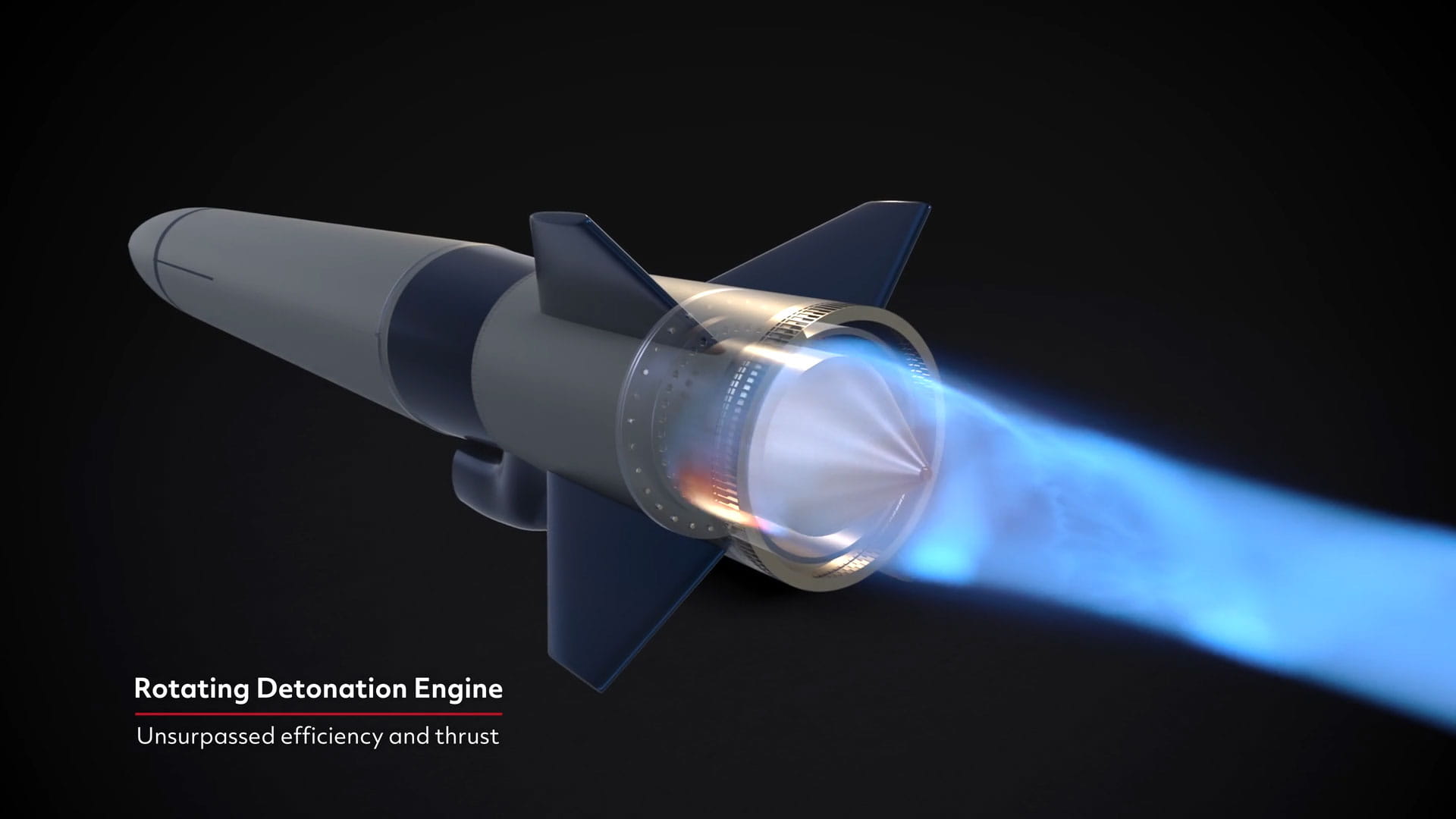 Computer-generated image of a missile powered by a rotating detonation engine