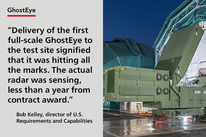 A quote card featuring Raytheon Missile & Defense's GhostEye radar.