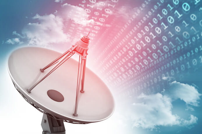Satellite Dish transmitting binary numbers