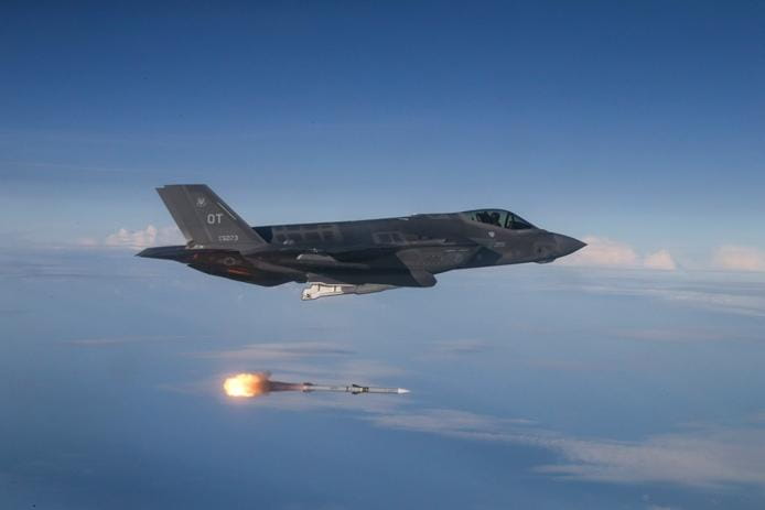 An F-35A Lightning II test aircraft released AMRAAM missiles and AIM-9X missiles.
