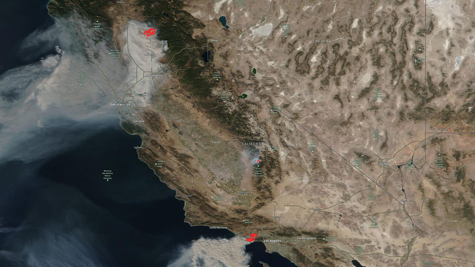 VIIRS locates California wildfires in November 2018