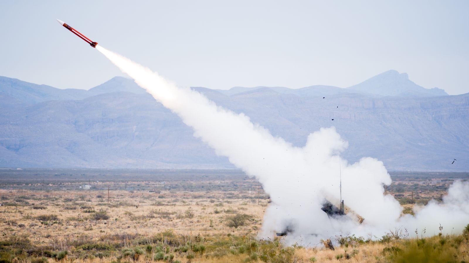 The Patriot launcher fires a missile during a test.