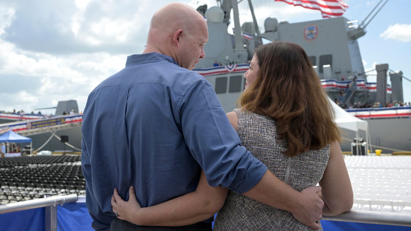 Jesse Lucas, the grandson of USS Jack H. Lucas (DDG 125) namesake Jack Lucas, and his wife Jamie, both work at Raytheon. He is an engineer and she’s a program manager. 