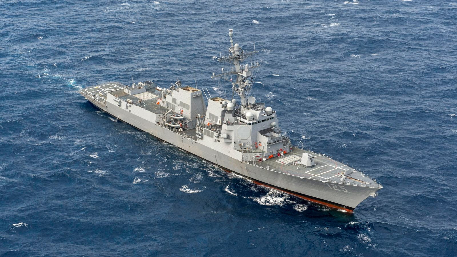 The SPY-6(V)1 radar is integrated onto the USS Jack H. Lucas (DDG 125), which has completed initial at-sea trials. (Huntington Ingalls Industries photo)