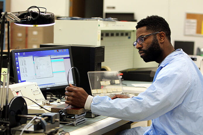 Justin Wilson tests a semiconductor at a lab in El Segundo, California.