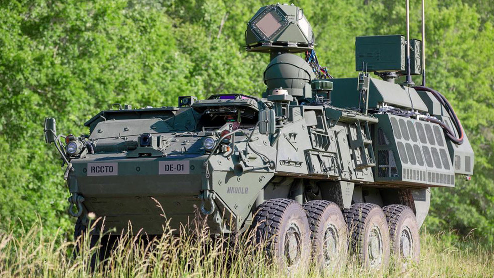 50 kilowatt-class laser mounted on a U.S. Army Stryker vehicle