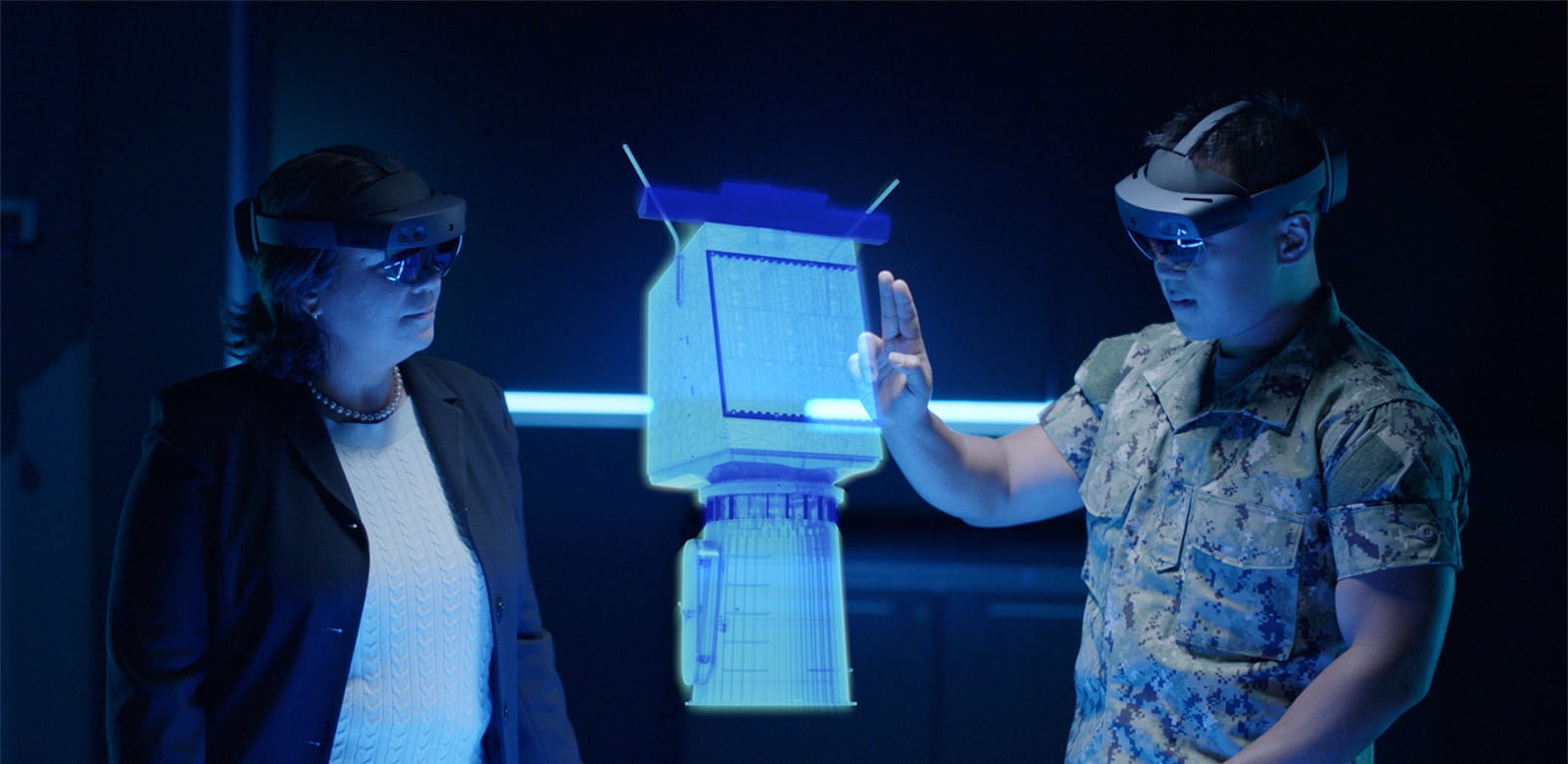 People collaborate in a virtual environment. 
