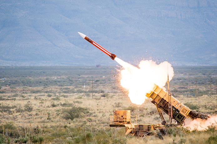 The Patriot launcher firing a missile during a test.