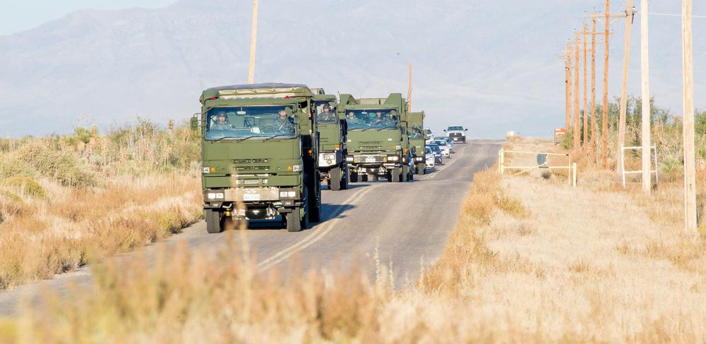 The airmen practice travelling by convoy to a Patriot emplacement site.