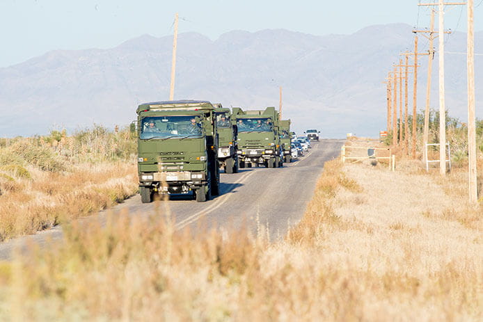 Convoy of military trucks