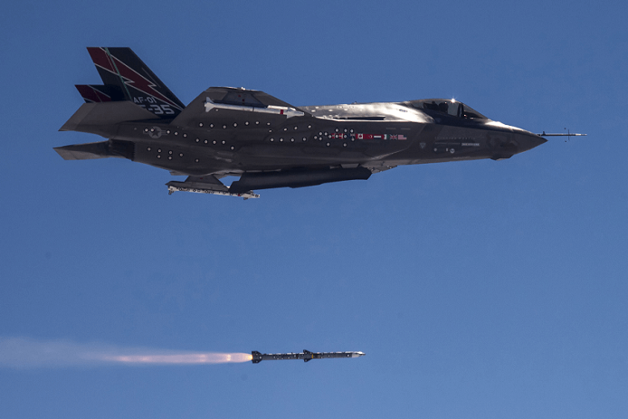 F-35 Lightning II test-fires an AMRAAM missile