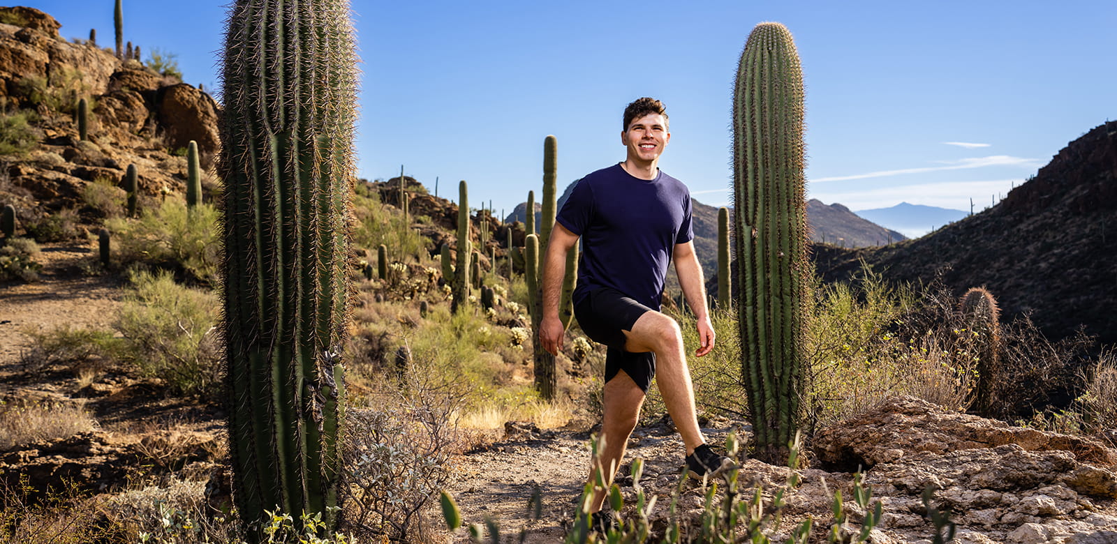 A man hiking through Gates Pass in Tucson