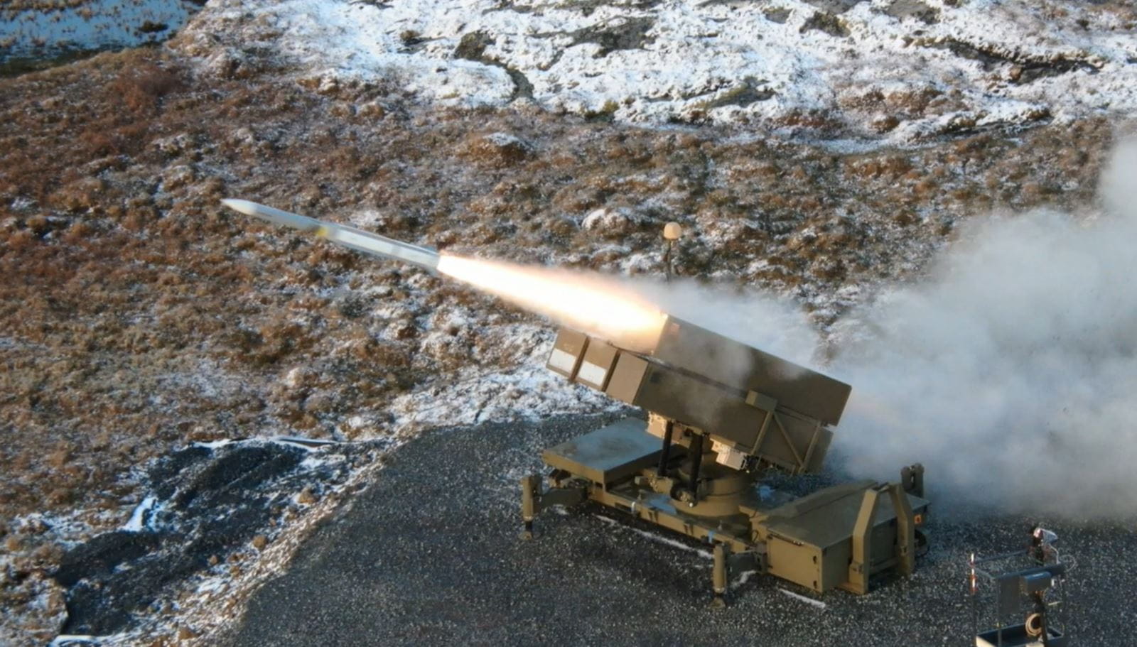 An AMRAAM-Extended Ranged is launched from a NASAMS during a test event in Andoya, Norway, in May 2021.