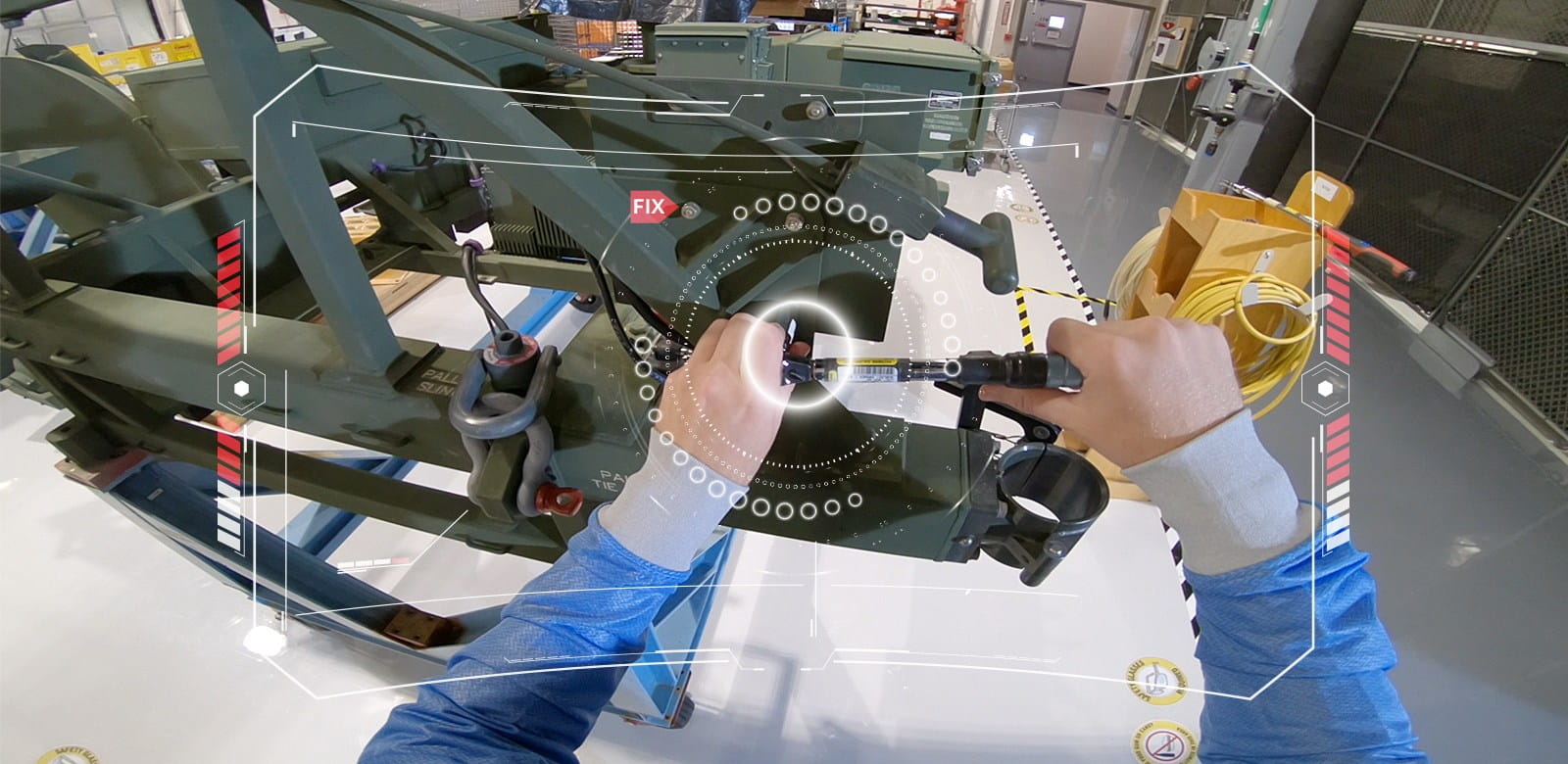 Artist rendering of a VirtualWorx® collaboration system that uses augmented reality to help military personnel make repairs remotely.