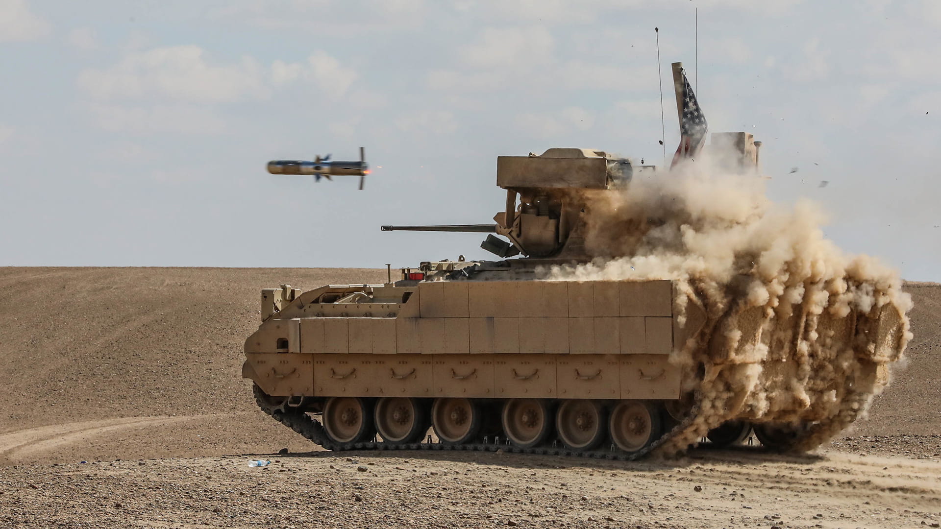 TOW missile fired from a tank