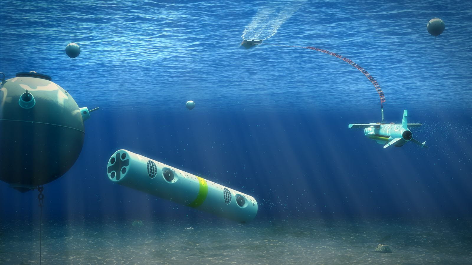 An artist's rendering of undersea sensors.