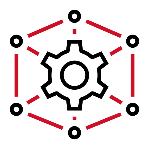 An infographic icon of a gear.