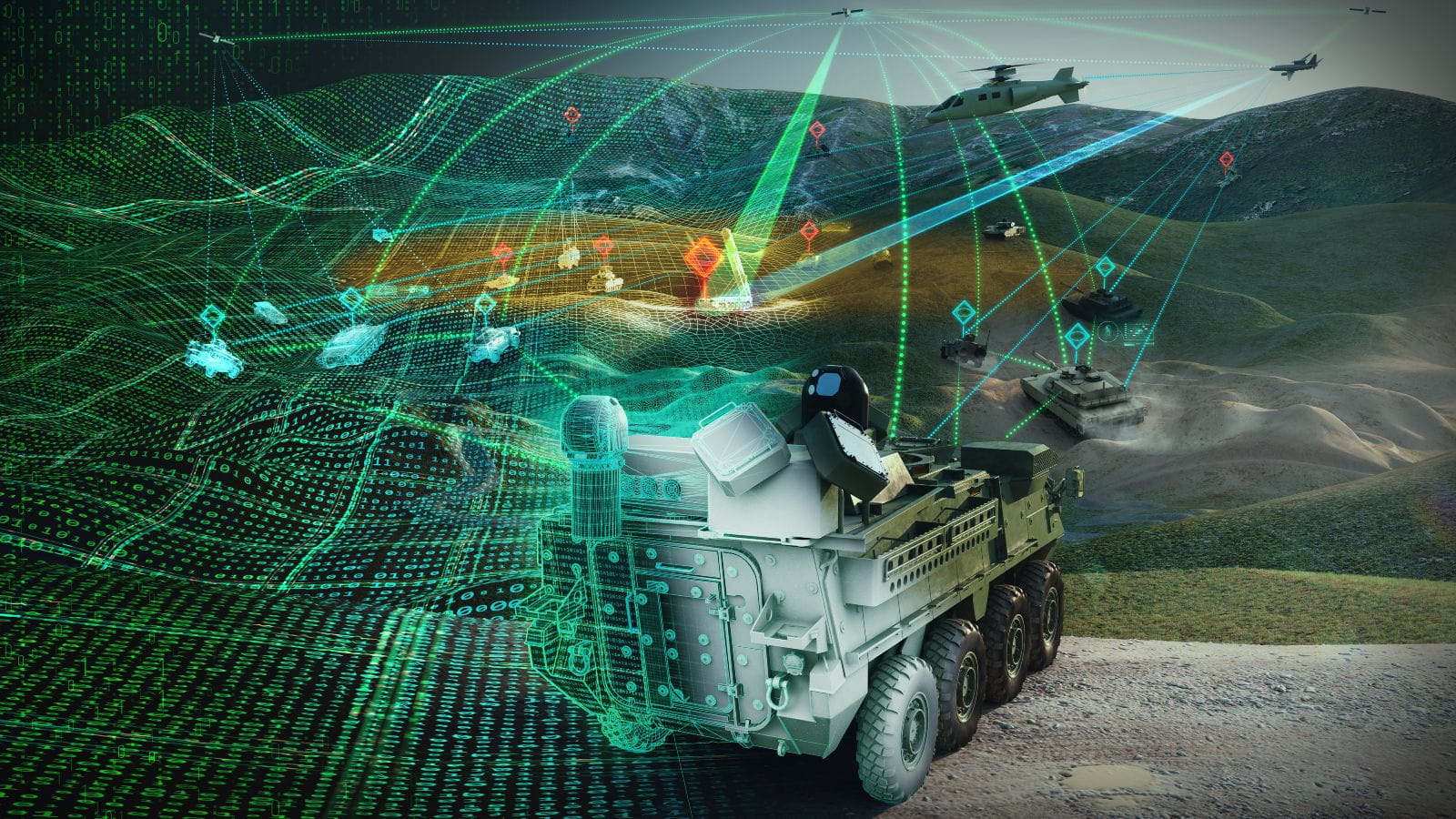 An artist's rendering of a digital battlefield scenario. 