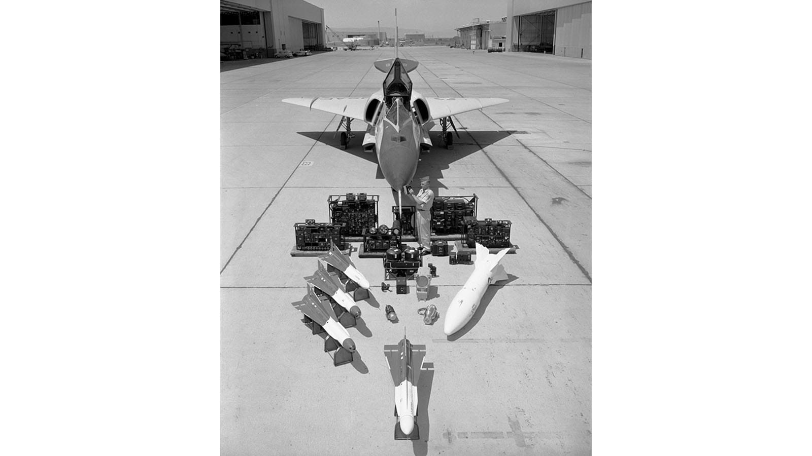 A Convair F-106 Delta Dart with the Hughes MA-1 Weapon Control Radar incorporating the first airborne digital computer.