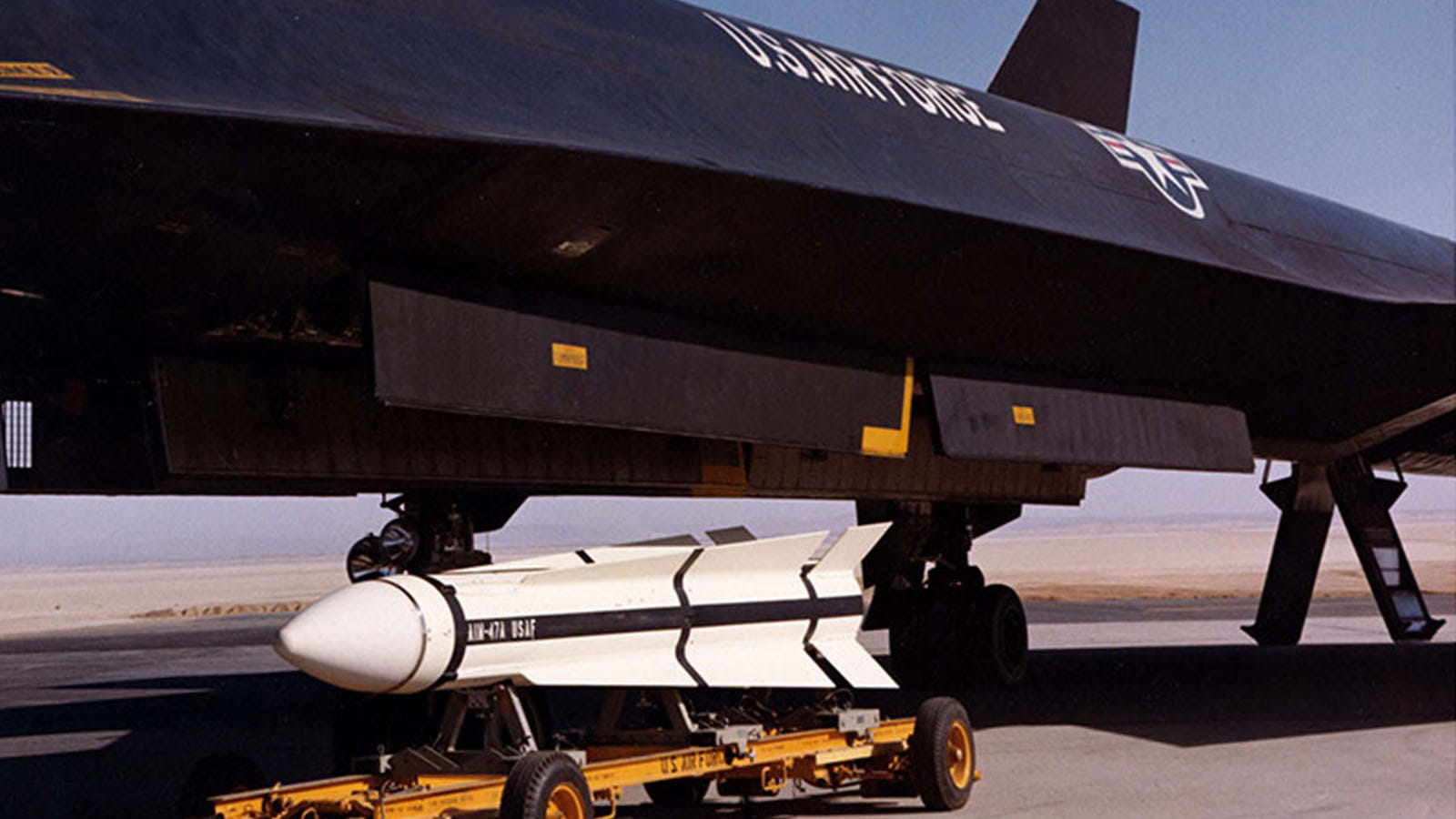 AIM-47 missile waiting to be loaded into the Lockheed YF-12A Blackbird. 