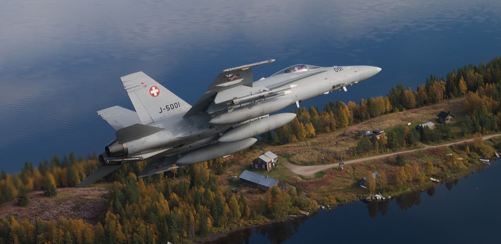 Switzerland fires an AIM-120C7 AMRAAM missile from an F-18 as part of the international Thor’s Hammer exercises at a range in Sweden.