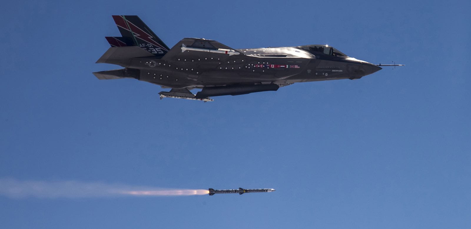 An F-35A Lightning II test-fires an AMRAAM air-to-air missile off the California coast. (Photo: U.S. Air Force)