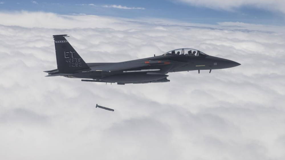 F-15E Strike Eagle deploying a missile. Raytheon completed development and integration of the StormBreaker® smart weapon on the F-15E Strike Eagle in 2018 (Photo: U.S. Air Force)
